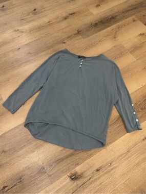 SAGA Made in Italy Drop Shoulder 7/8 Sleeve Top 100% Cotton Medium Blue/Green